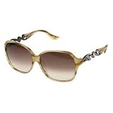 MOSCHINO SUNGLASSES DESIGNER FASHION AUTHENTIC WOMENS STRIPED PEARLY OCHRE SHINY BRONZE CRYSTAL SWAROVSKI FRAME|SHADED ROVIEX LENS MO592 04