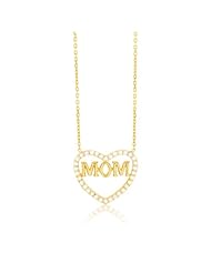Sterling Silver 16" + 2" Extension Gold-Plated CZ Heart "Mom" Necklace