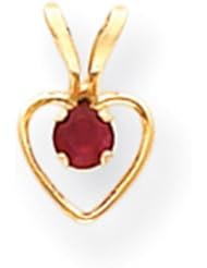 14k Yellow Gold Child"s Ruby Heart Birthstone Necklace