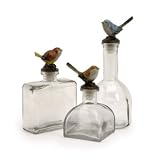 IMAX Delightfully Chipper Glass Bottles With Jeweled Song Bird Stoppers