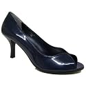 Navy Blue Patent Kitten Heel Peep-Toe Court Shoes