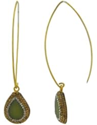 Gold Colored Sterling Silver Long Hook Earrings Hanging Teadrop With Lemon Opal and Swarovski Crystals