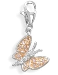 Rhodium and 14 Karat Gold Plated CZ Butterfly Charm