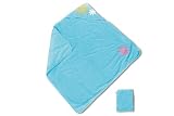Baby Boum Hooded Bath Towel and Wash Mitt with Appliqued Petal Design (Azur, Pretty Petal Collection)