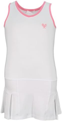 Little Miss Tennis Girls` Tennis Dress White With Pink Trim