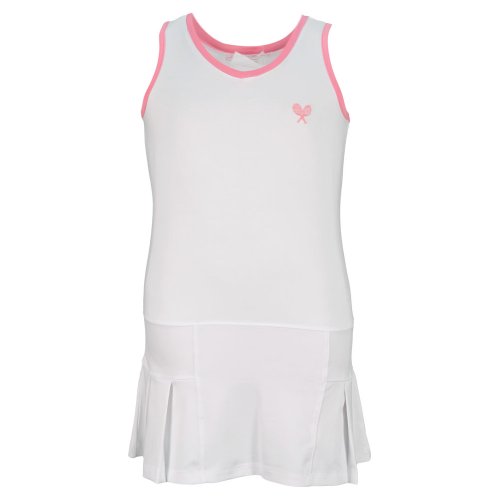 Little Miss Tennis Girls` Tennis Dress White With Pink Trim
