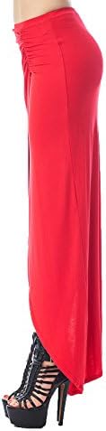 LaClef Women's All around Asymmetrical Solid Long Tulip Maxi Knit Drape Slit Skirt (LARGE, RED)
