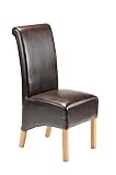 BRAND NEW SET OF FOUR BROWN LEATHER ROLL BACK DINING CHAIRS WITH NATURAL LEGS