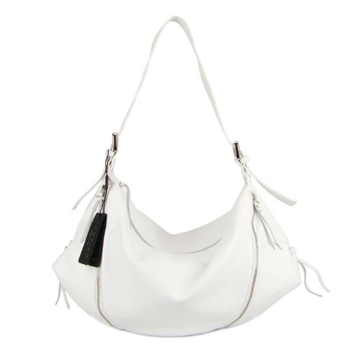 MONTINI Italian White Leather Large Hobo Crossbody Shoulder Bag