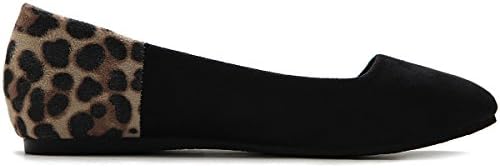 Ollio Women's Shoe Ballet Faux Suede Leopard Two Tone Colored Flat (9 B(M) US, Black)