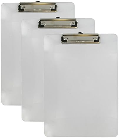 3 Clipboards - Clear - Flat Clip - 9" x 12.5" Inches - 3 Units