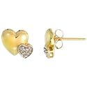 10k Gold Double Heart Stud Earrings, w/ 0.03 Carat Brilliant Cut Diamonds, 1/4" (6mm) tall