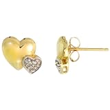 10k Gold Double Heart Stud Earrings, w/ 0.03 Carat Brilliant Cut Diamonds, 1/4  tall