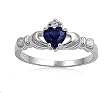 Sterling Silver Ring - Blue Sapphire Heart and Clear CZ - Prong Set - 9 mm x 2 mm, Sizes 4-9 Sterling Silver Ring - Blue Sapphire Heart and Clear CZ - Prong Set - 9 mm x 2 mm, Sizes 4-9