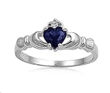Sterling Silver Ring - Blue Sapphire Heart and Clear CZ - Prong Set - 9 mm x 2 mm, Sizes 4-9
