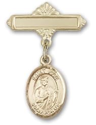14K Gold Baby Badge with St. Jude Thaddeus Charm and Polished Badge Pin
