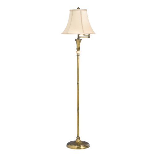 Kichler Lighting 74223 Kirketon 60-Inch Portable Swing Arm Floor Lamp, Aged Brass and Faux Marble Accent with Champagne Soft Back Shade On Sale