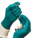 Ansell Touch N Tuff 92-500 Premium Disposable Nitrile Ambidextrous Powdered Chemical Resistant Gloves, Smooth Finish Grip, Rolled Beaded Cuff, 9.5 Length, Small, Teal, 100 Per Dispenser