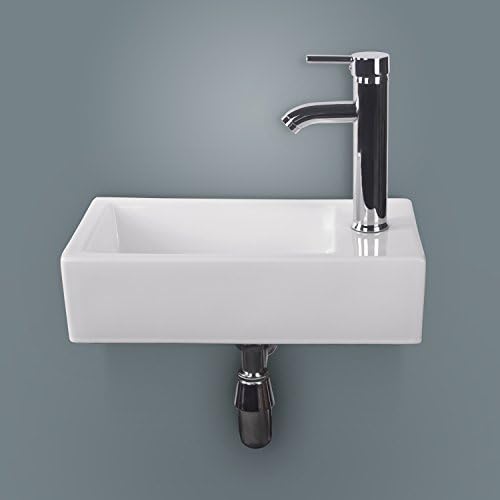 SL Wall Mount Rectangle White Porcelain Ceramic Vessel Sink &amp; Chrome Faucet Combo