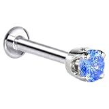 16 Gauge 5/16 Inches -Solid 14KT White Gold 3mm Arctic Cubic Zirconia Tragus Earring Body Jewelry Stud