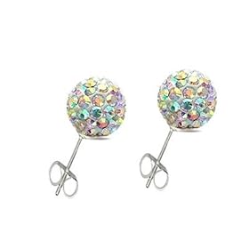Utopia studs-unisex-made with over 70 Swarovski aurore crystals -Argent 925/1000-silver posts and butterfly- 8mm size