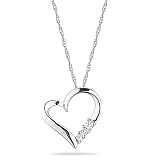 10k White Gold Diamond 3-Stone Heart Pendant (1/10 cttw, I-J Color, I2-I3 Clarity), 18