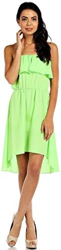 RACK29 - Overlay Bodice Solid Hi Low Solid Tube Basic Color Dress - Large, Neon Lime