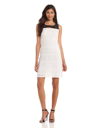 Donna Morgan Women's Color Block Lace Tank Dress With Front Sliver Opening, White/Black, 4 Donna Morgan Women's Color Block Lace Tank Dress With Front Sliver Opening, White/Black, 4