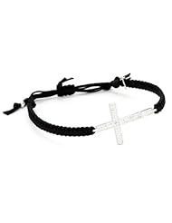 Tai Large Swarovski Crystal Cross on Black Cotton Cord Bracelet