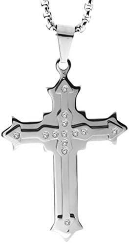 GSG 9 Stainless Steel Cross Pendant With Cubic Zirconia and 24" Chain