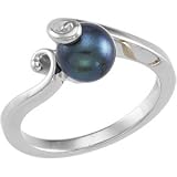 07.00 Mm 14K White Gold Black Cultured Pearl Ring