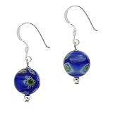 Sterling Silver Murano Glass Royal Blue Bead Millefiori Earrings