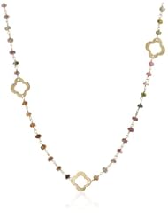 Faceted Multi-Tourmaline Rondelle Linked with Sterling Silver Clover Shape Station and Clasp Chain Necklace