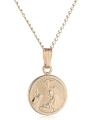 Childrens 14k Gold Filled Round Guardian Angel Pendant Necklace, 13"