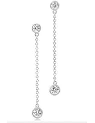1.00 ct Ladys Round Cut Diamond Dangle Earrings In 18 karat White Gold