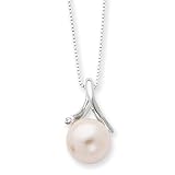Sterling Silver Marcasite And Simulated Pink Pearl Necklace - 18 Inch