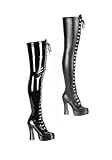 Thigh-High Lace-Up Boot With Full Inner Side Zipper & 5 Inch Heel.