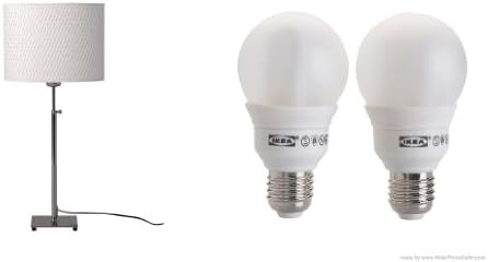 Ikea's ALÄNG Table lamp, nickel plated, white and SPARSAM Low-energy bulb E26, 11 Watt globe-2 Pack