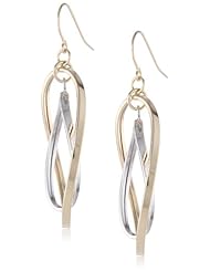 14K Yellow and White Gold Double Oval High Polished Twisted Dangle Earrings