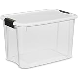 Sterilite 19859806 30-Quart Ultra Latch Box, White Lid See-Through Base with Titanium Latches, 6-Pack