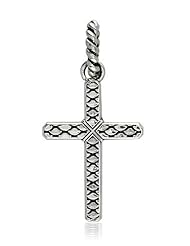 Sterling Silver 925 Large Hardcore Metal Snake Skin Thin Cross Pendant, 1 Inch