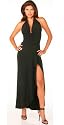 Sophisticated Long Evening Club Cocktail Halter Dress with Draped Hem from Hot Fash Dresses - EMPRESS Black
