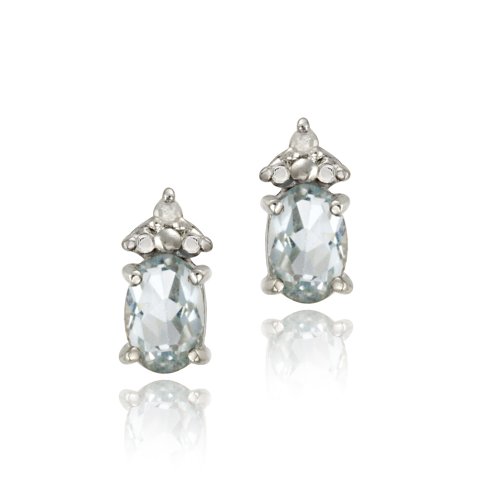 Oval Blue Topaz Gemstone Drop and Diamond Earrings