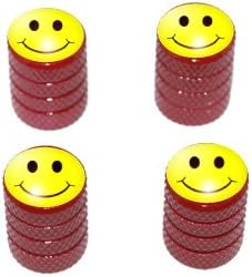 Smiley Happy Face - Tire Rim Valve Stem Caps - Red