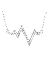 Sterling Silver Cubic-Zirconia Heartbeat Pendant Necklace, 16"+3" Extender