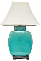 Hot Sale Oriental Furniture Southwest Turquoise Decor 20-Inch Azure Glazed Ceramic Jar Desk/Table Lamp, JCO-X4014