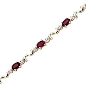 14K Yellow Gold 0.01 ct. Diamond and 3 ct. Ruby Bracelet by