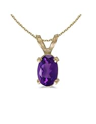 14k Yellow Gold Oval Amethyst Pendant with 18" Chain