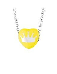 Sterling Silver 10mm Yellow enamel Sweethearts CROWN Heart Pendant