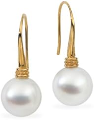 18K Yellow Gold Pair 12.00 mm Round Fine South Sea Cultured Pearl Earring